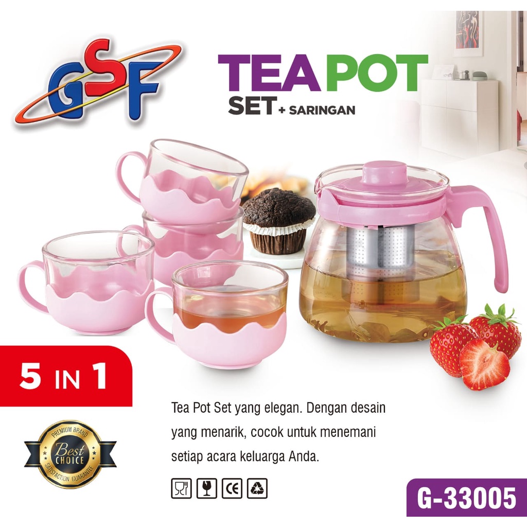 TEAPOT SET SARING/teko teh saring set 5in1 GSF G-33005