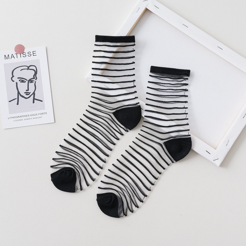 Kaos Kaki Transparan Bermotif Kaos Kaki Wanita Import Elegant Ankle Stocking KK-019-8