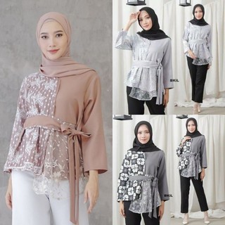 Atasan batik  blouse  batik  wanita kombinasi  brokat  tille 