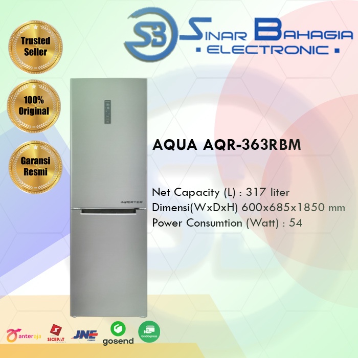 AQUA AQR-343RBM KULKAS 2 PINTU SILVER (NEW) (KHUSUS BANDUNG)