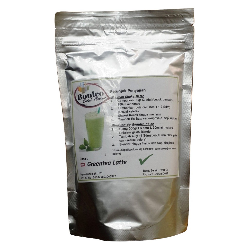 

BONICO GREENTEA LATTE powder 250gr Bubuk minuman drink SHAKE MILK ICE BLEND teh Hijau green tea