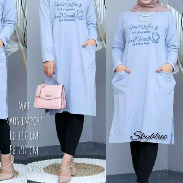 ✧ JF Atasan Tunik kaos babyterry Jumbo Wanita Muslimah Terbaru GOOD COFFE ➷