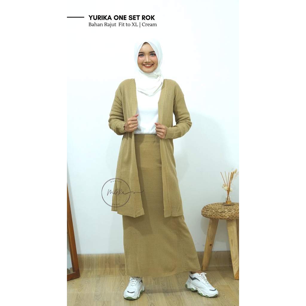 Yurika One Set Rok Span + Cardigan 2 In 1 Setelan Rajut Tebal Lembut Wanita Premium Terbaru Fit to XL / Rajut setelan Pocky / Baju Atasan Import Boxy Murah / Set Cardi Panjang Fashion Wanita Muslim / Daily Set Atasan Dan Bawahan Rajut