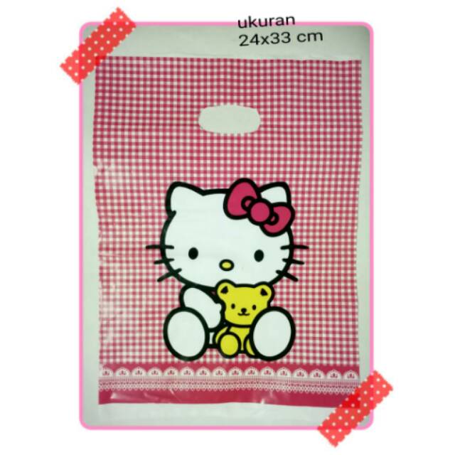 Plastik souvenir ulang tahun karakter hello kitty / plastik tenteng ulang tahun
