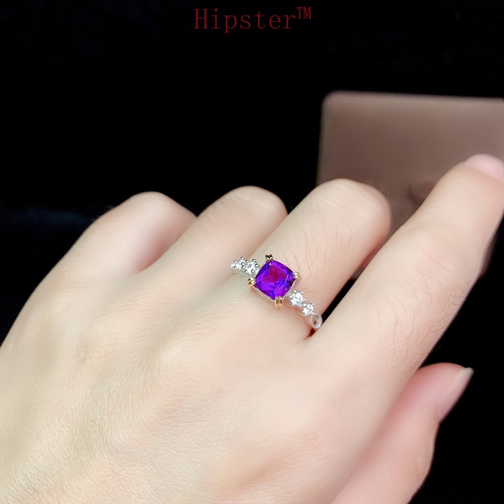 New Creative Two-Color Square Diamond Amethyst Adjustable Ring