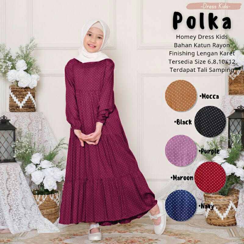 Gamis Susun Anak Tanggung Umur 7-12 Th Polkadot