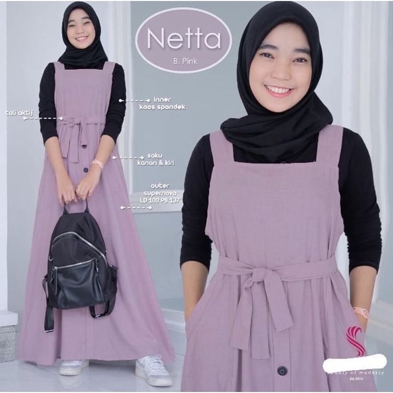 Netta Set Overall / Gamis Overall Diskon / Gamis Overall Murah / Gamis Wanita / Overall Kece