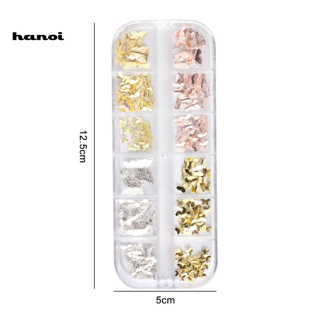 1 Kotak Charms 12 Grids Sparkling Butterfly Shape Untuk Dekorasi Kuku