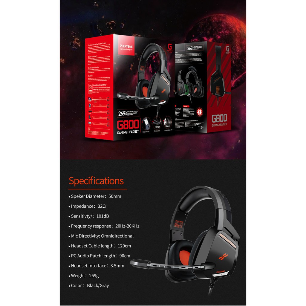 Plextone G800 Gaming Headset Lightweight Gaming Gear