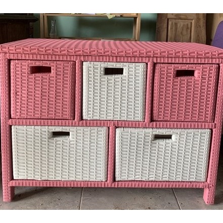 RAK LACI LEMARI SUSUN 5 ROTAN KAYU SINTESIS