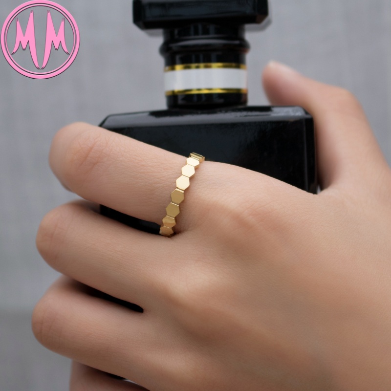 MORYMOSHI R345 Cincin Wanita Ring Hexagon Titanium Stainless Anti Karat Anti Luntur Fashion Korea