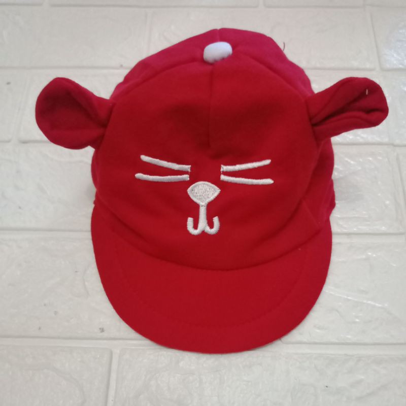LYSASHOP - Topi Anak Bayi Lucu Motif Kucing/Topi Kupluk Bayi-Merah