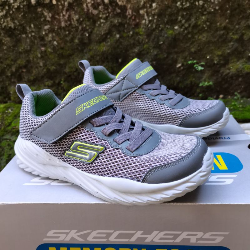 Skechers Nitro Sprint Boy Grade School Sneakers Shoes Gray Lime