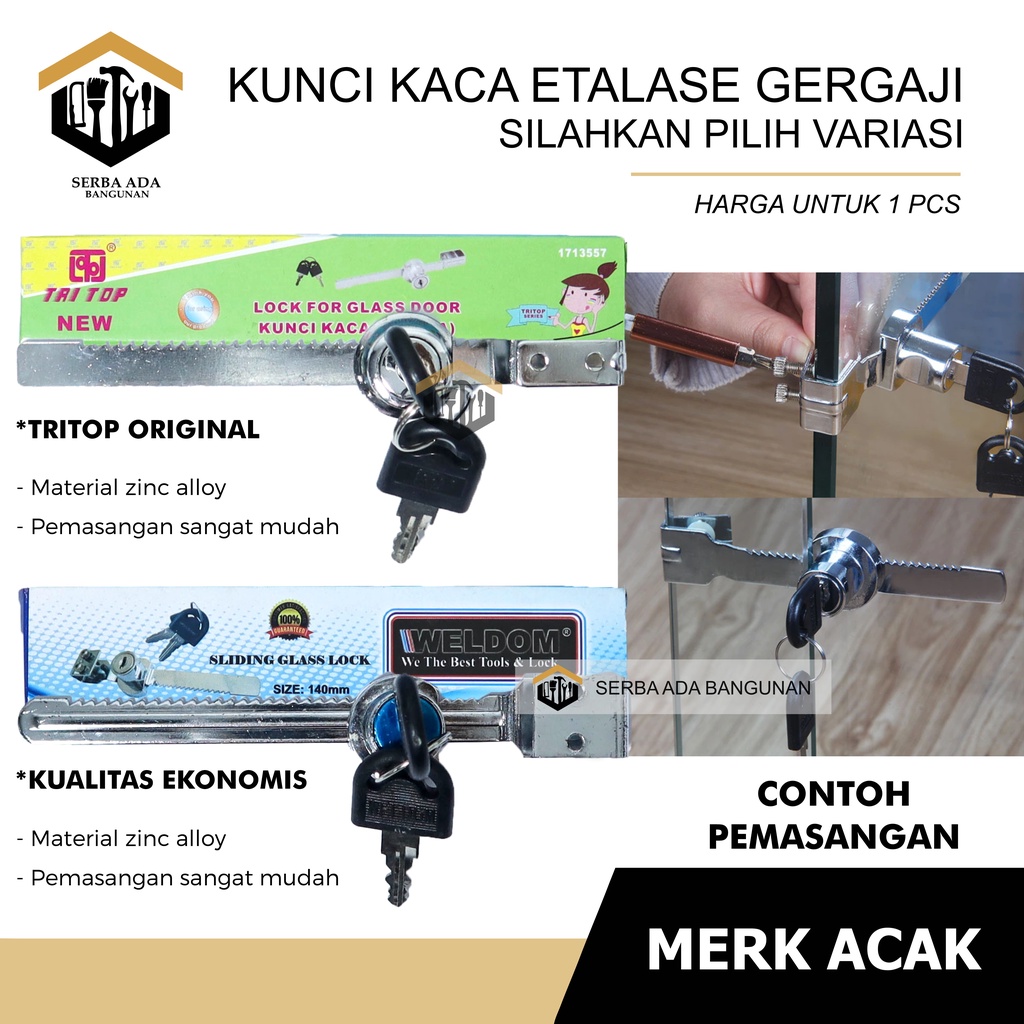 Kunci Kaca Etalase Geser WELDOM &amp; TRITOP ORIGINAL 100% GRADE PREMIUM l Kunci Gergaji