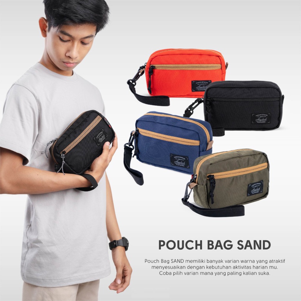 Tas Tangan Unisex Kanvas Cowok Pouch Waterproof Mini H6U8 Buat Lari Sleting Cowo Elegan Ukuran 25cm 