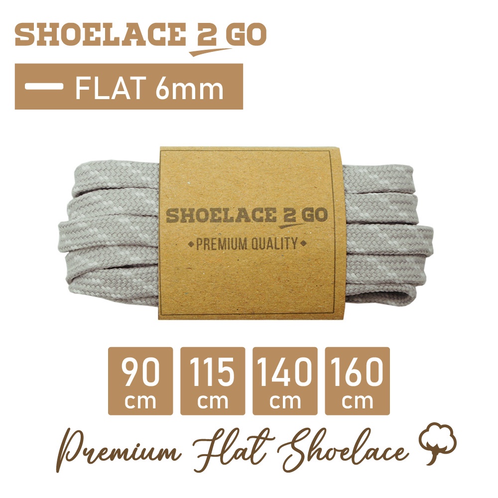 SHOELACE 2 GO PREMIUM TALI SEPATU MOTIF GEPENG PIPIH FLAT - N13 LIGHT GREY WITH WHITE STRIPES - 90CM 115CM 140CM 160CM