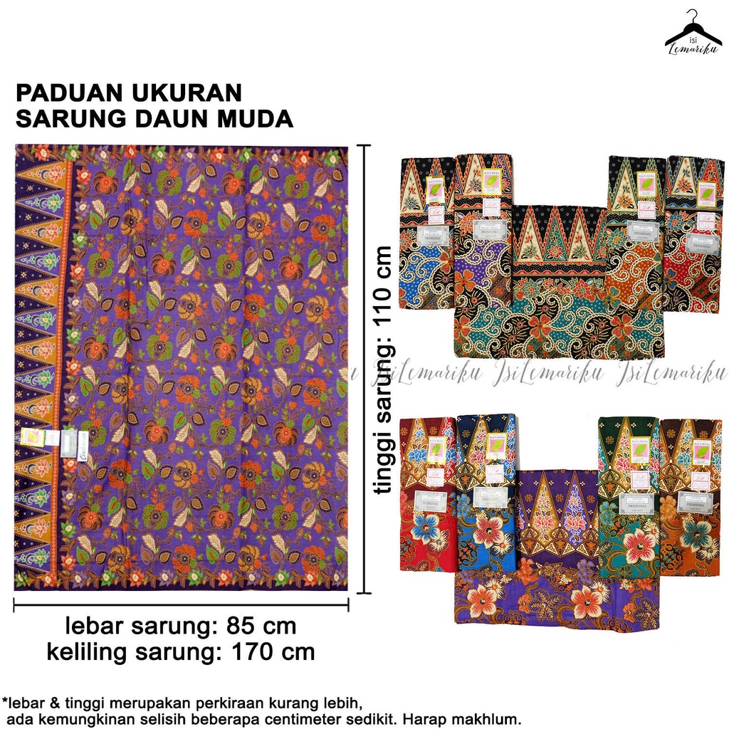 Sarung Batik Halus Perempuan Cap ,primisima,bawahan kebaya,DAUN MUDA 2 x 1.1M