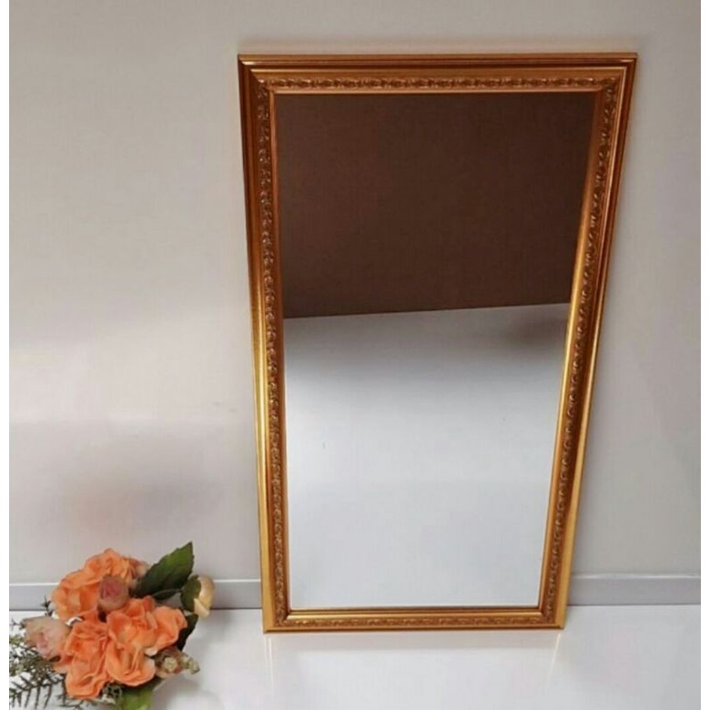 (Cod) CERMIN RIAS/CERMIN DINDING/UKURAN FUL BINGKAIi(33×65)-Gold ukir