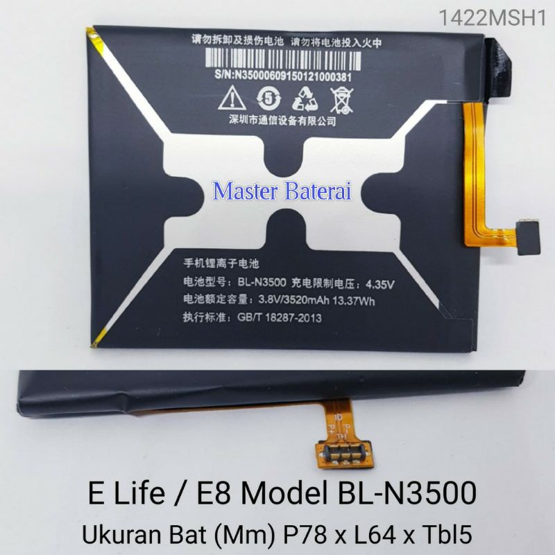 Baterai Gione E Life E8 Gionee E LiFe BLU Pure XL Kode Baterai Model BLN3500 BL-N3500 GN9008