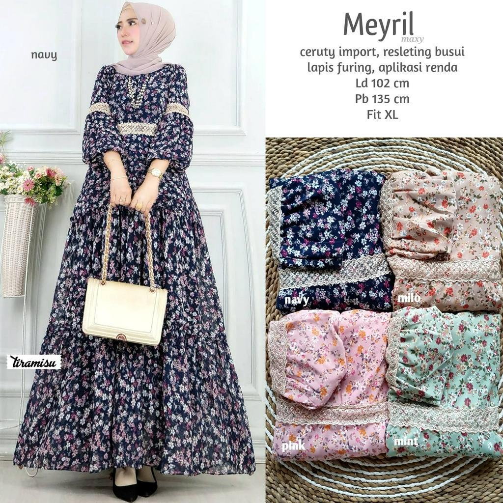 MEYRIL DRESS / 19.7 / BAHAN CERUTY PREMIUM / LD 102 CM / PB 135 CM / ALLSIZE JUMBO / FIT TO XL / TIRAMISU
