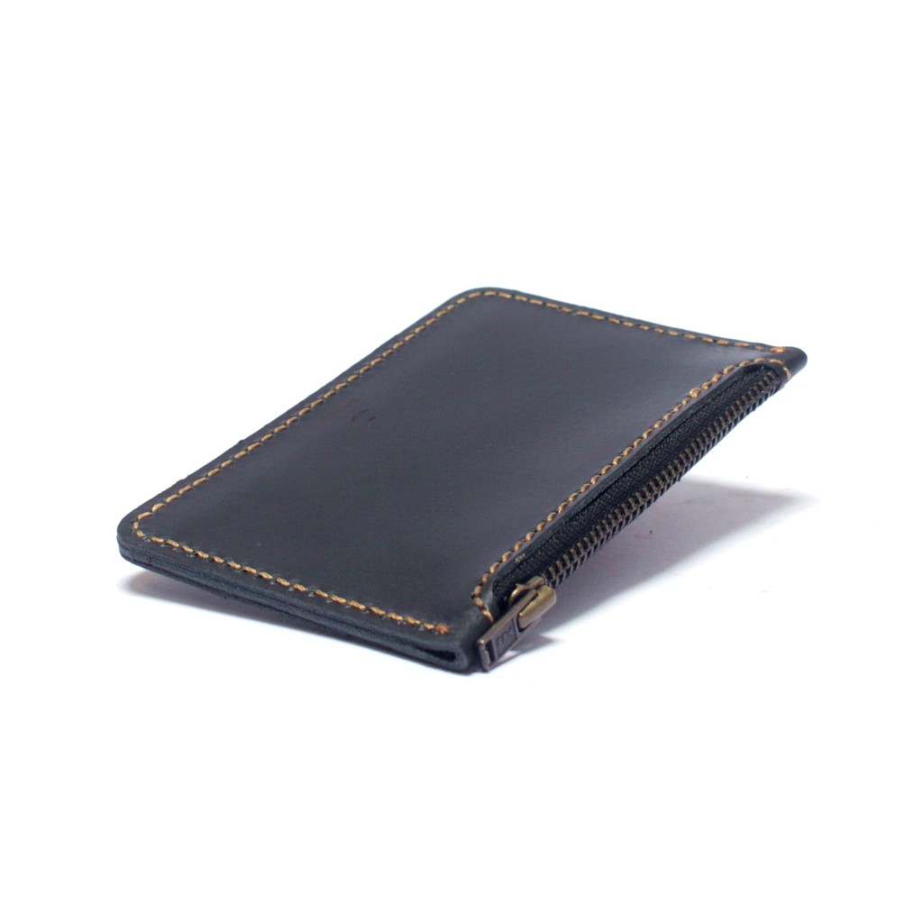 dompet kartu zipper resleting kulit asli hitam tan - PHWL690