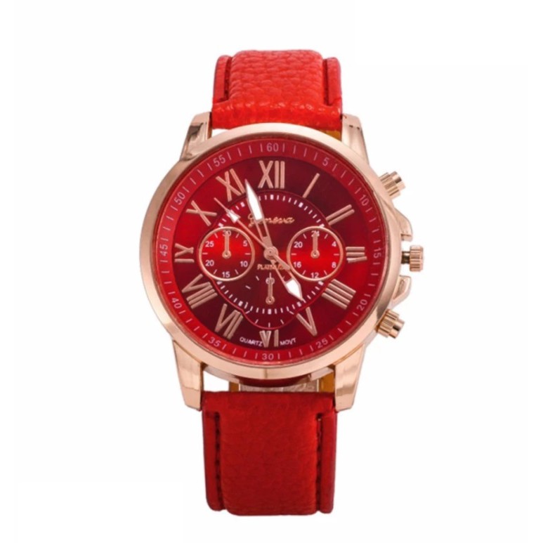 Jam Tangan Geneva Roman Numerals Korean Style Faux Leather Cewe Watch