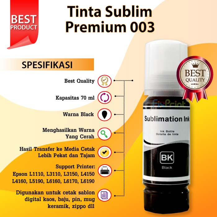 Tinta Sublim Epson 100ml Support L1110 L3110 L3150 l3101 l3100 l5190 FSB832