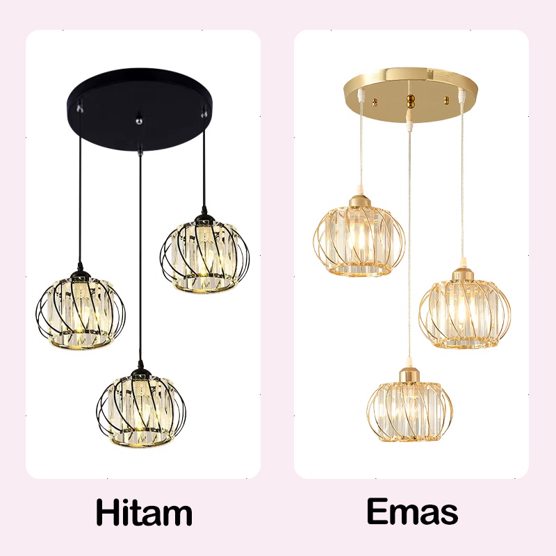 ❣️Garansi&amp;Hadiah❣️Lampu Gantung Kristal Minimalis Modern 3 In 1 Bulat 6002/3 Lampu Hias Gantung Rumah Tempat Untuk Dekorasi Ruang Makan/Ruang Tamu(Termasuk LED Bohlam E27)