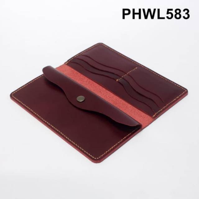 Dompet cewe panjang muat handpone kulit sapi asli warna marun PHWL-583