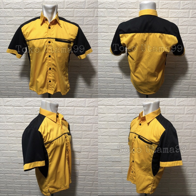 Baju kerja Pria kuning hitam seragam kerja kuning hitam kemeja kerja kuning hitam baju kuning hitam