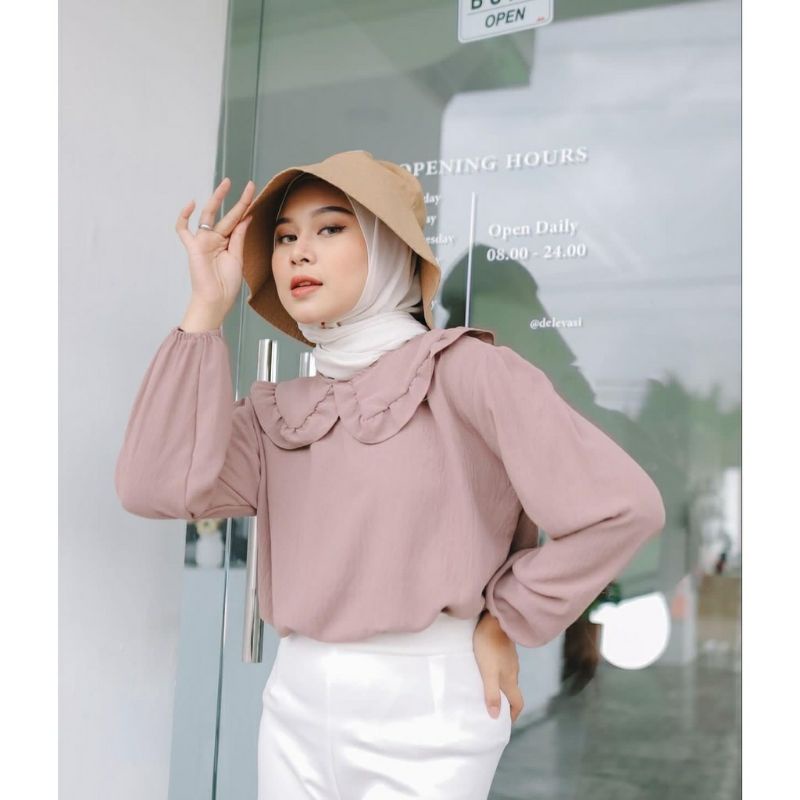 Blouse Dwisa Rayon Crincle Atasan Wanita Kerah Collar Kemeja Basic Polos