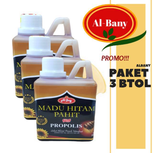 

Madu Hitam Pahit plus Propolis Albany Original ( Paket 3 botol 500 gr )