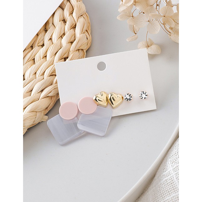 LRC Anting Tusuk Fashion Gold Round Geometric Earrings Set Of 6 D55229