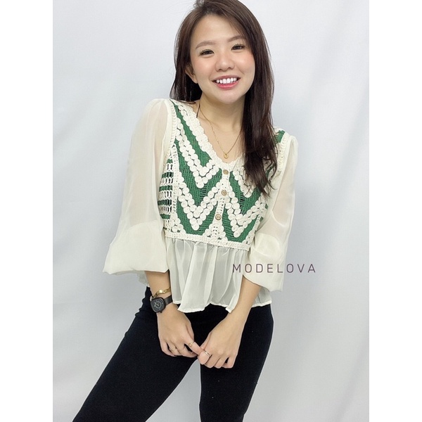 MDLV ~ 65110# Lumina Crochet Top Atasan Blouse Brukat Baju Import