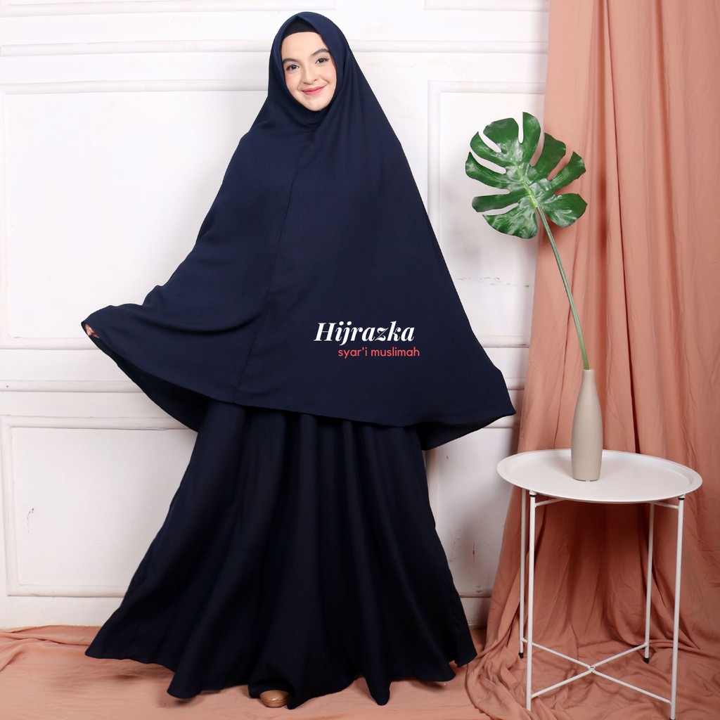 gamis set khimar / gamis polos / model gamis terbaru - biru dongker 2