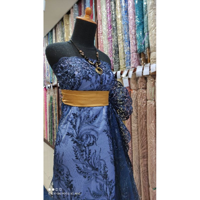 Kain Tile Brokat Kebaya Dress Biru Navy