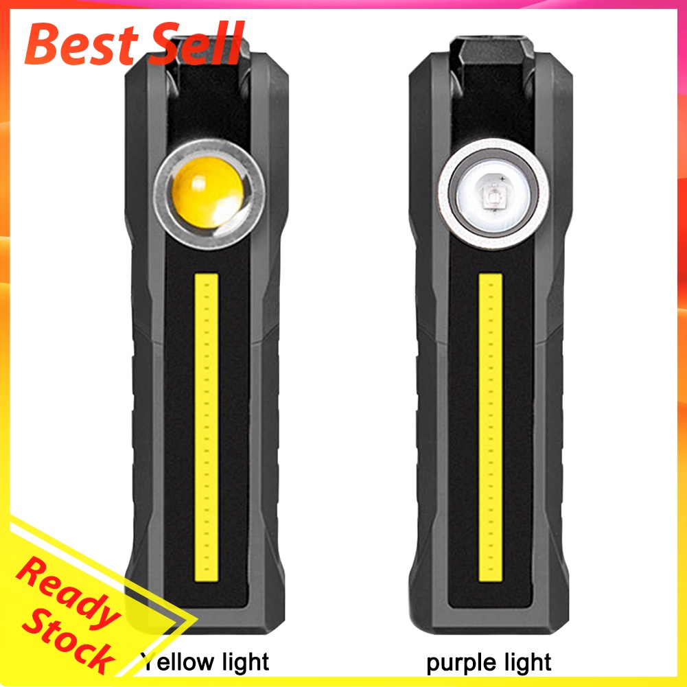 Portable LED+COB Folding Round Flashlight USB Rechargeable Car Repair Torch