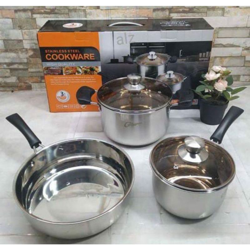 CALYPSO Cookware Stainless Steel/Panci Set CALYPSO Stainless Steel/Panci Serbaguna 3pcs