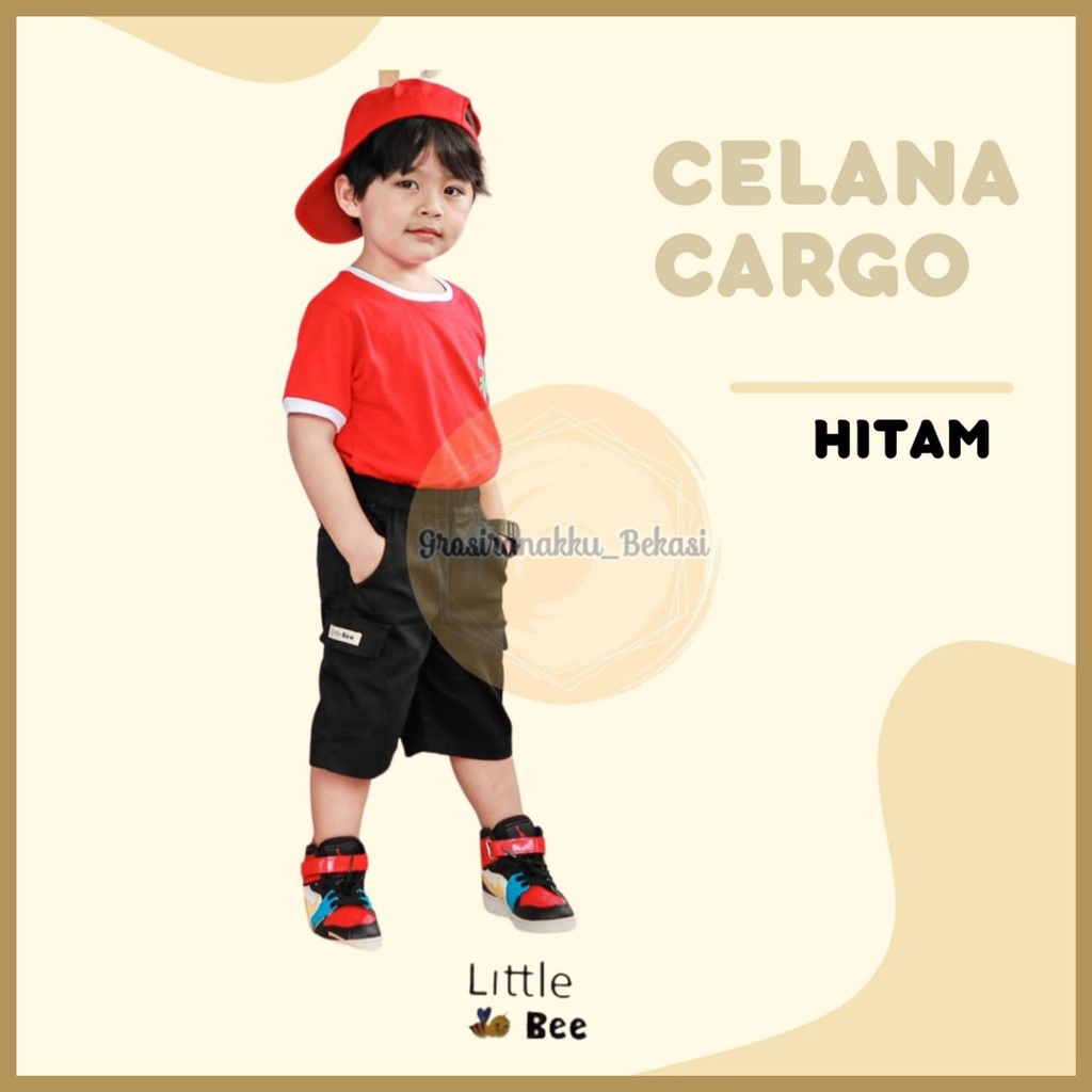 Celana Anak Cargo Pendek Littlebee Hitam Size 1-5Tahun