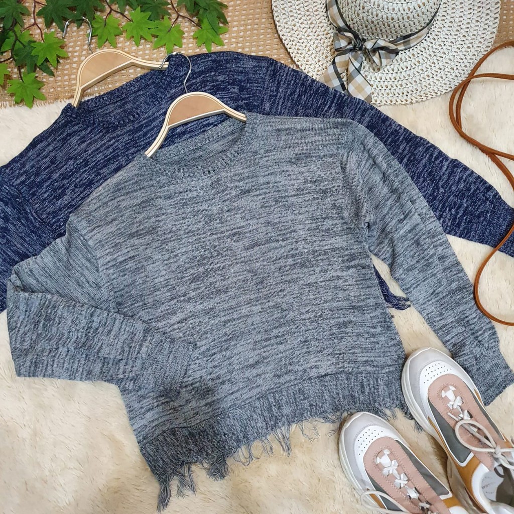 CUCI GUDANG!! FRINGE CROP SWEATER/ CROPTY RAJUT KNITED PUSATGROSIR_SOLO