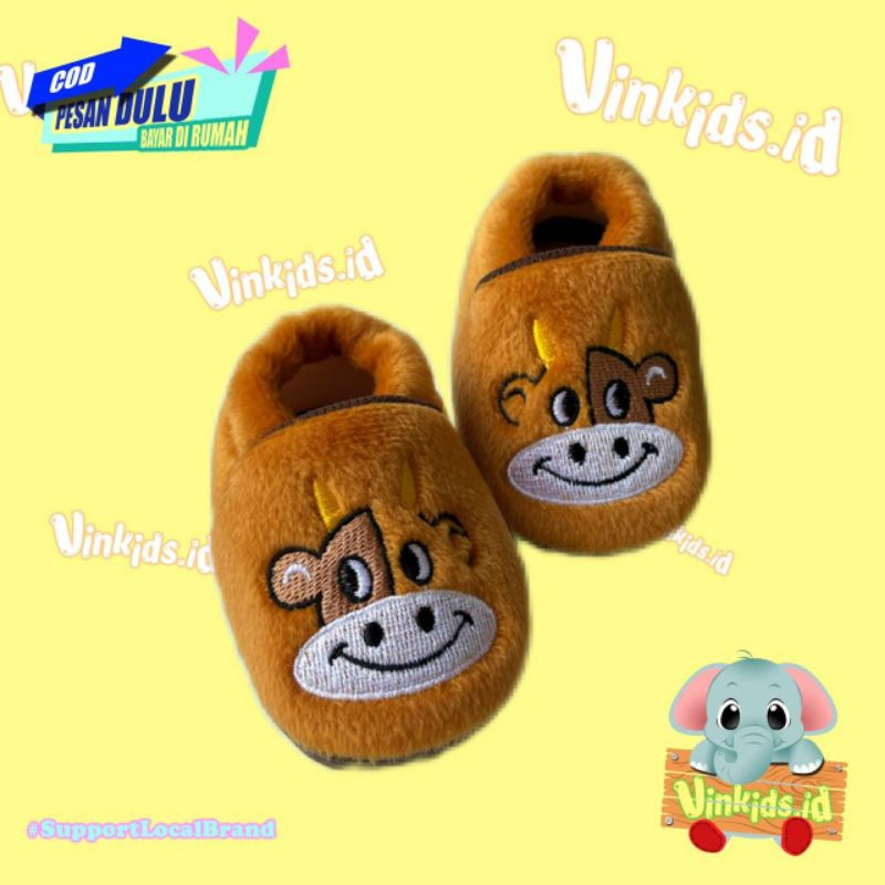 Sepatu Bayi Laki Laki Perempuan 0 12 Bulan Karakter Sapi Cokelat Tua Prewalker