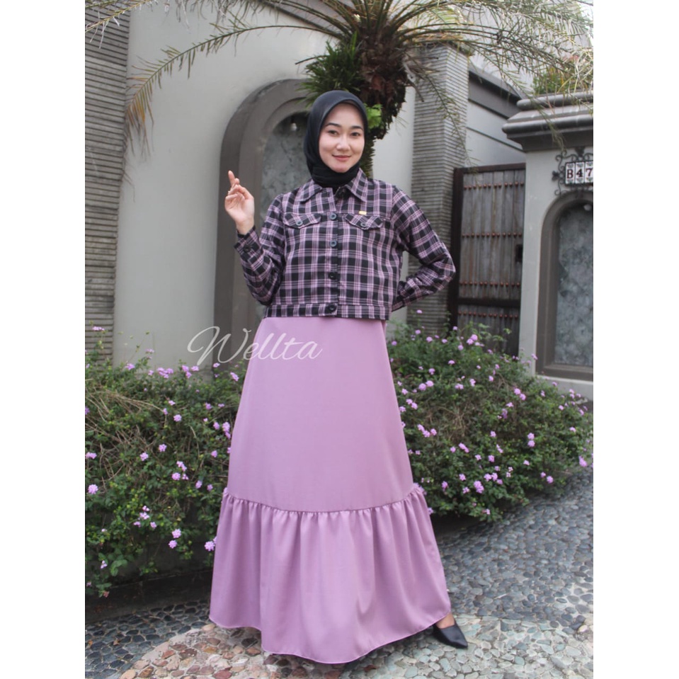 Dress set blezer MiLEA welta dan SAVANA zahin crop top katun motif kotak stylish Korean look vintage