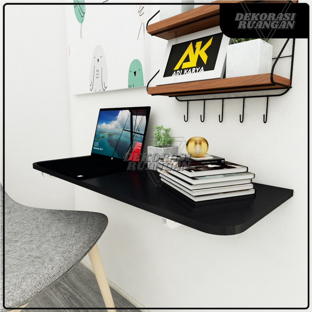 Meja Lipat Dinding 80 x 40 Meja Belajar Kerja Dinding Ambalan Tempel Braket Besi Engsel Laptop Kompu