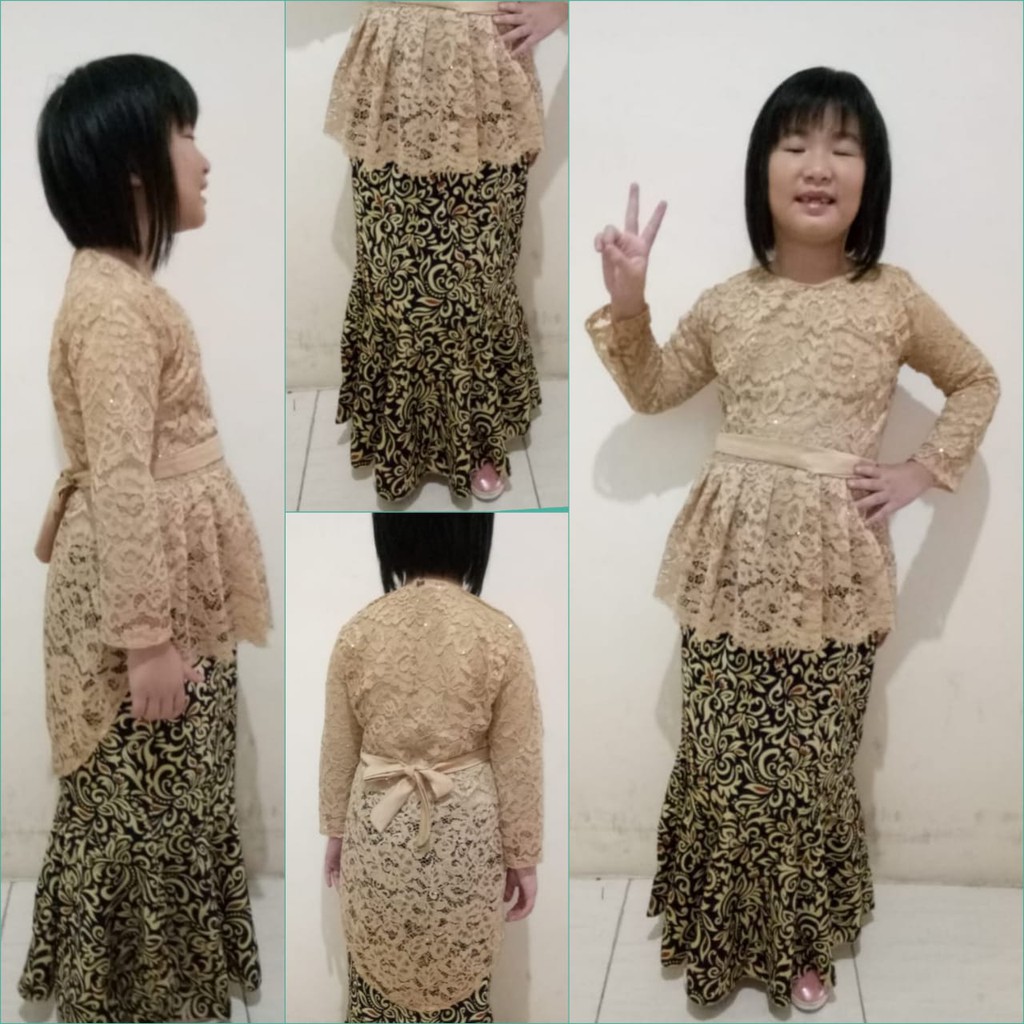 SB Collection Stelan Atasan Nia Kebaya Kartini Blouse Brukat Dan Rok Duyung Batik Anak Perempuan