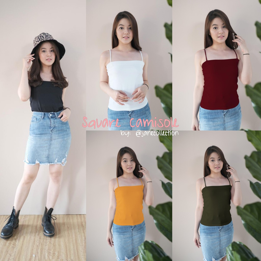 JANE COLLECTION || Atasan Tank Top Wanita Tali Spaghetti Hitam Atasan Dalaman Cewek Tanktop Tali Satu Square Camisole Tengtop Putih Polos Inner Wanita