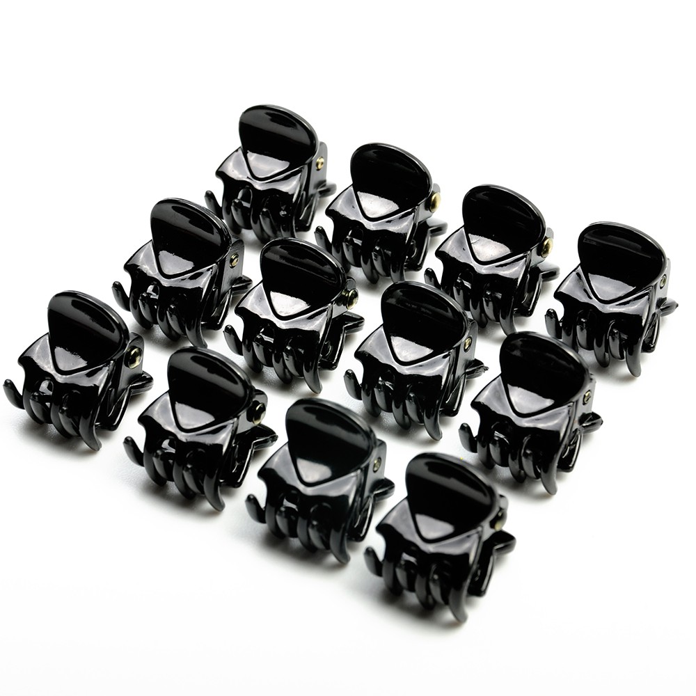 12pcs / set Jepit Rambut Mini 6 Cakar Bahan Plastik Warna Hitam Untuk Wanita