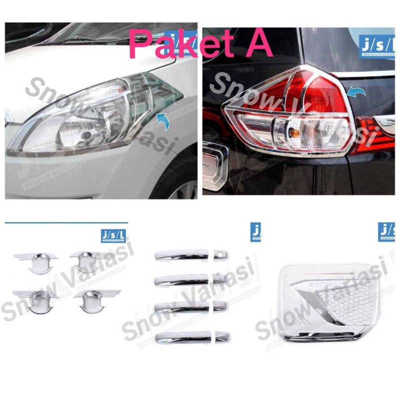 Paket lengkap garnish lampu depan belakang outer handle tank cover ertiga lama jsl hitam chrome