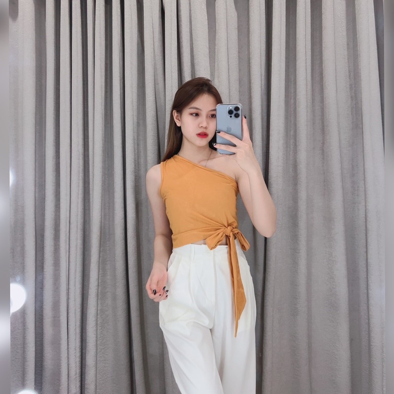 One shoulder bow top 011 | one shoulder crop top