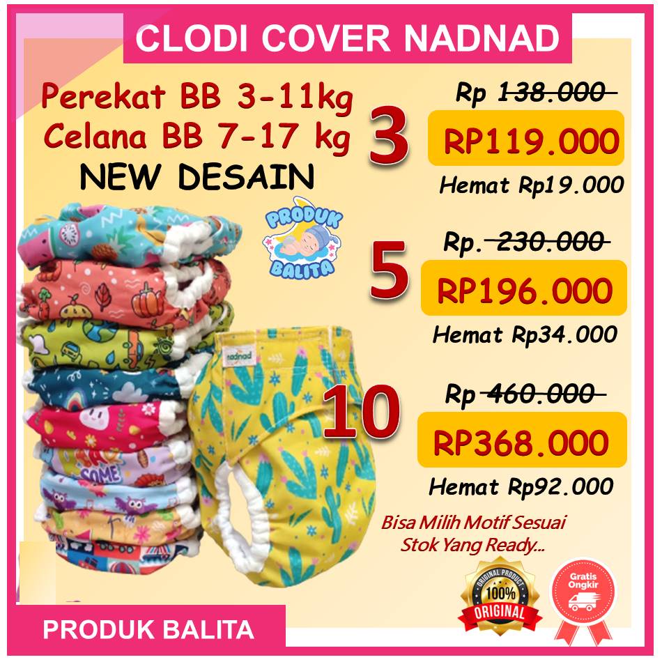 GROSIR Paket Murah clodi cover Nadnad By Sakina Cover Perekat/ Celana  Popok Cuci Ulang Popok Kain