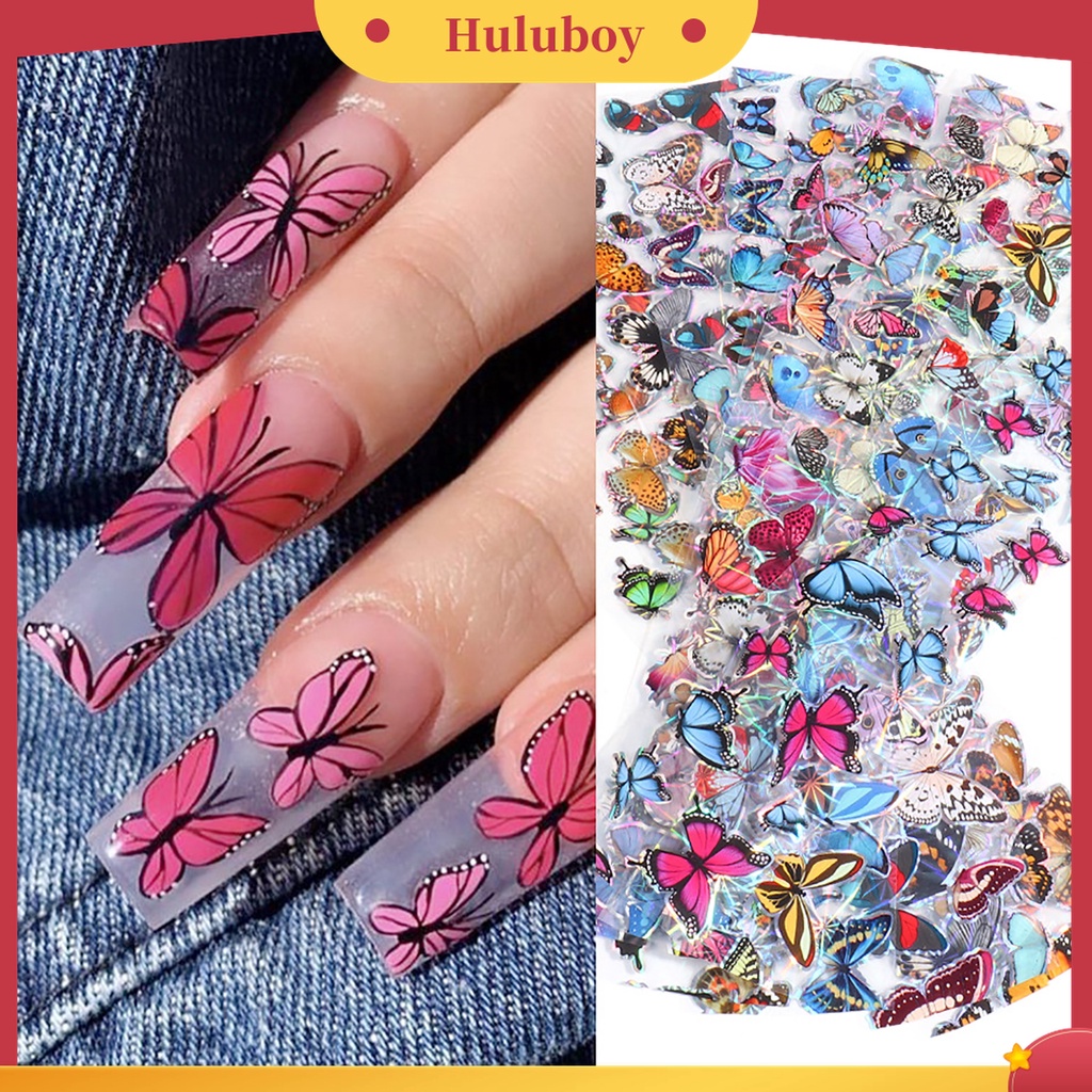 Huluboy Huluboy♡ 20pcs Stiker Kuku Motif Kupu-Kupu Untuk Dekorasi Manicure